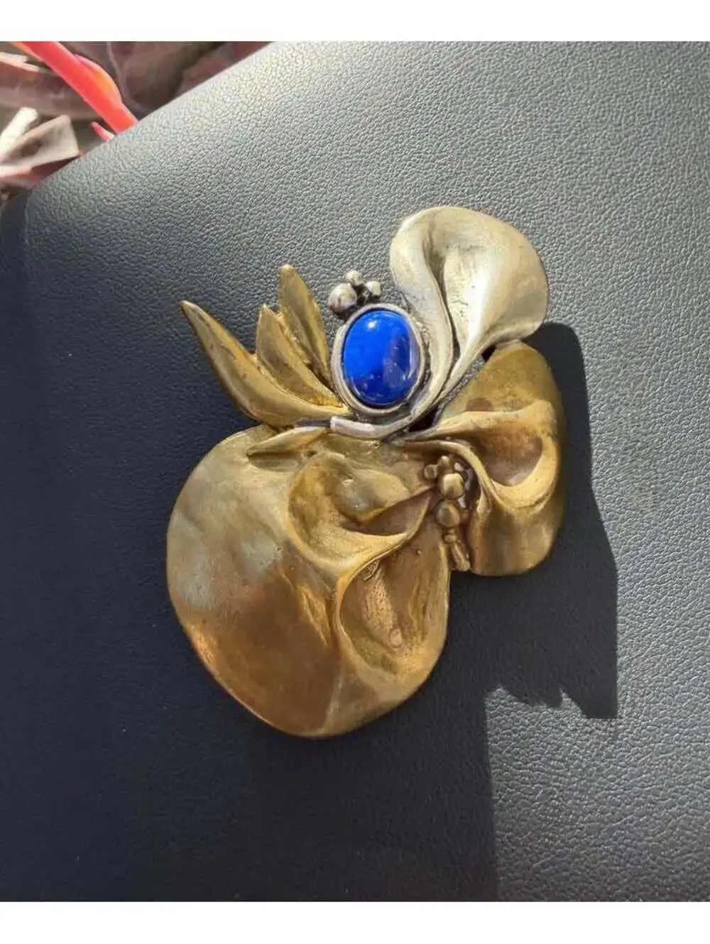 1940’s Georg Jensen Art Nouveau Two-tone Sterling Silver and Lapis Lazuli brooch